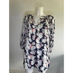 Women's Saint Tropez West Blue and Pink Floral 3/4 Sleeve Blouse Size 1X NWT 068